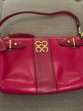 Coach Bright Pink Leather Shoulder Clutch with Gold Hardware